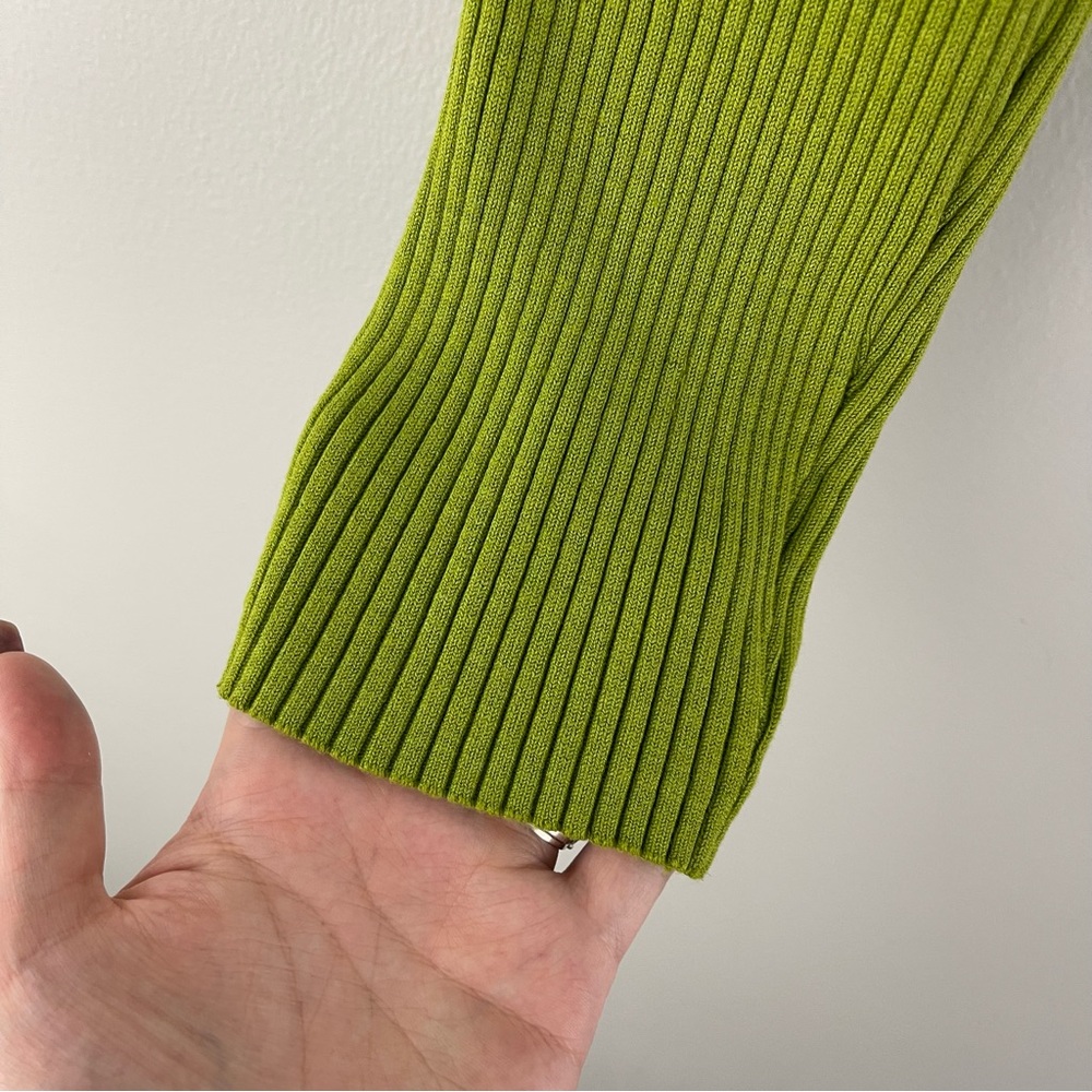 CABLE & GAUGE Y2K 90’s Vibes Green Ribbed Rhinestone Half Zip Cropped Sweater - Picture 6 of 10
